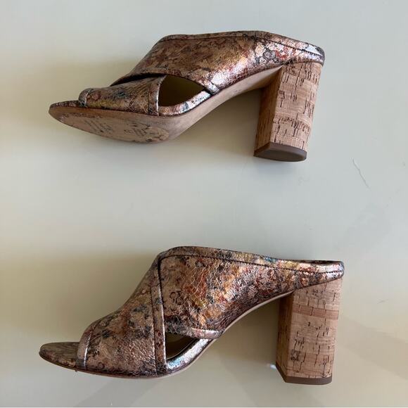 Etienne Aigner Bronze Metallic Cork Block Heel Heeled Mule Sandal Womens 8.5 - Picture 5 of 10